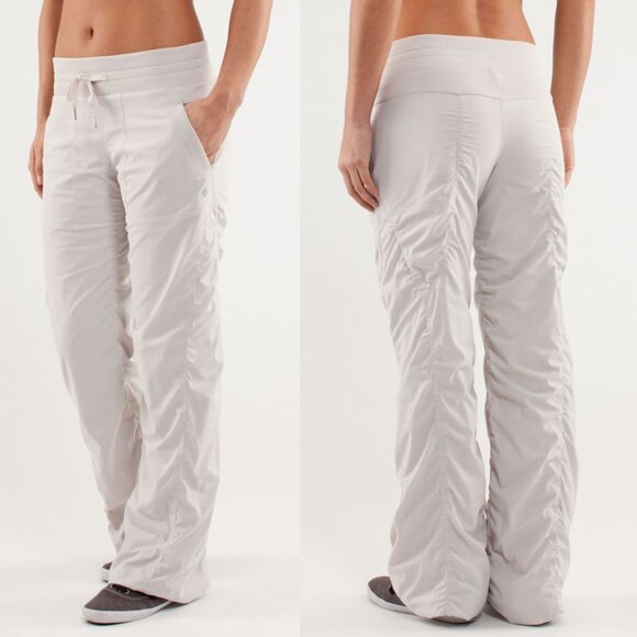 Lululemon Ivory Cream Mid Rise Lined Studio Pants w/ Cinchable Hems - Picture 1 of 6